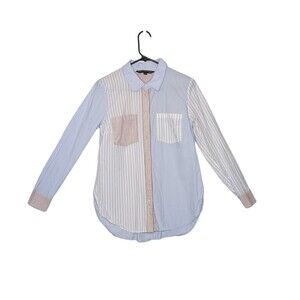 Veronica Beard Jeans Womens S Striped Color Block Collared Button Front Shirt